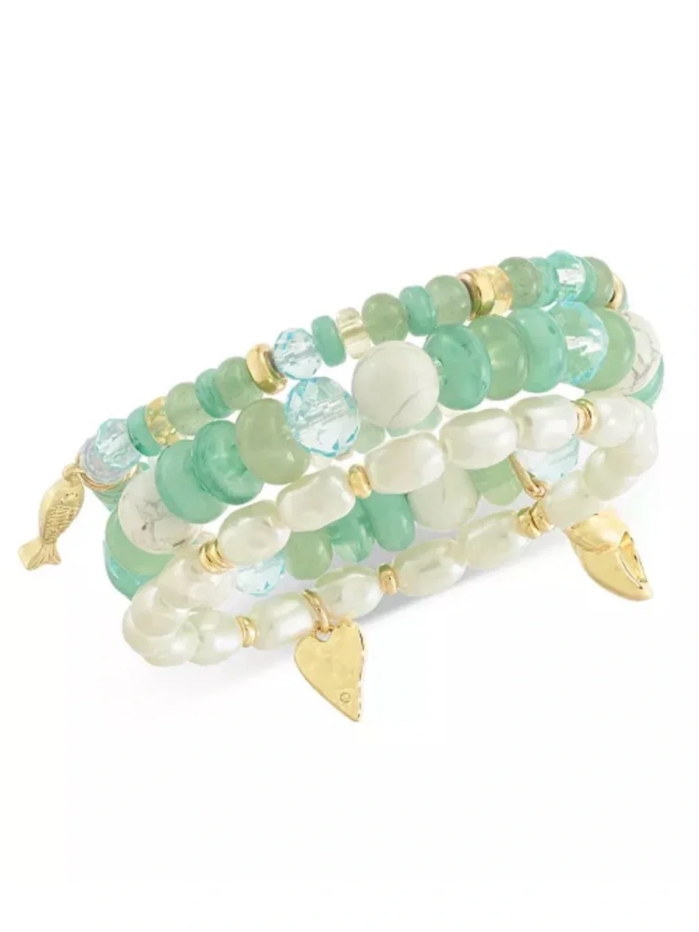 On 34th Blue Beaded Nautical Charm Bracelet Stretch Set NEW